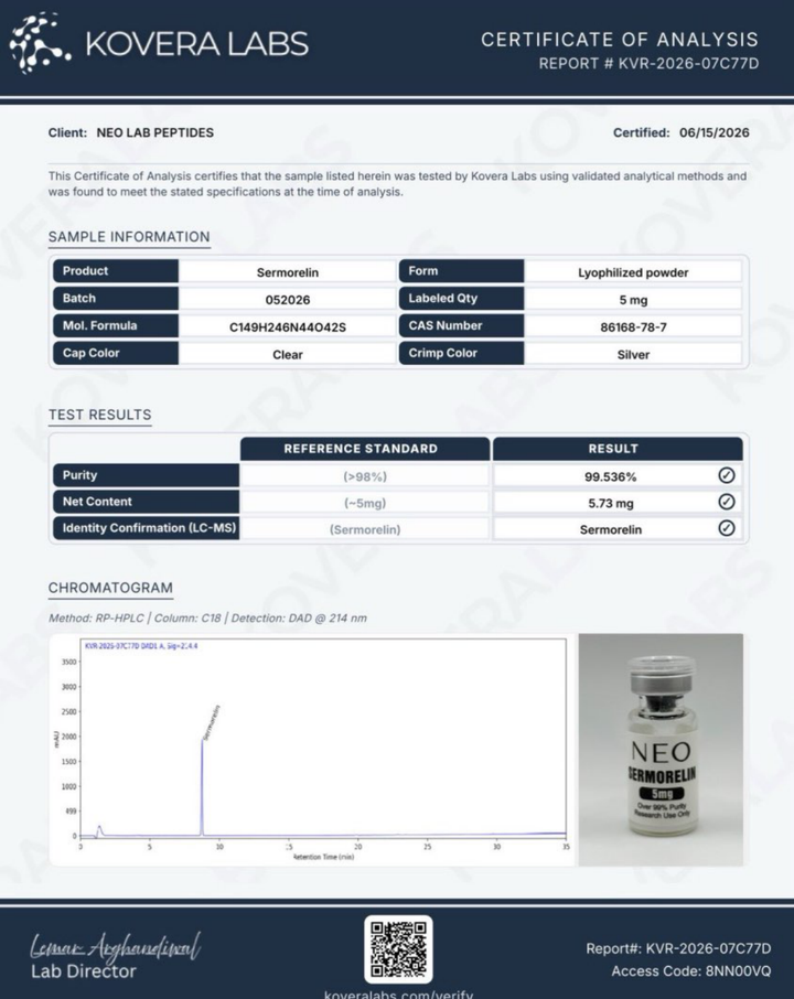 Certificate of Analysis - Sermorelin - Batch 052026 - Kovera Labs
